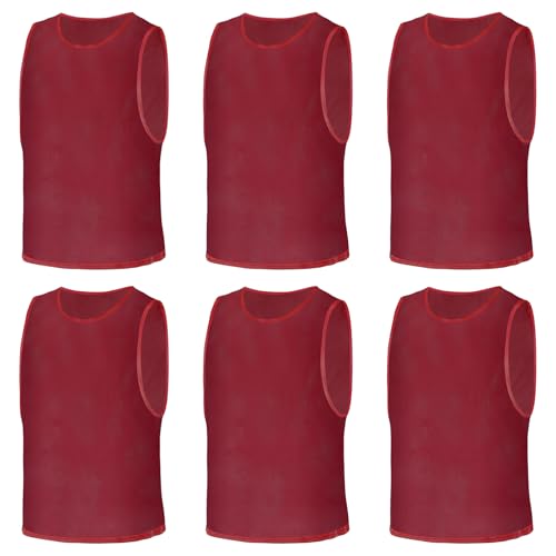 AUYAO Fussballtraining Leibchen Fubball Kinder 6 Set Herren Mesh Trimmage Trainingsleibchen Fußball Trainingsweste Sport Markierungshemd Damen Westen Fussball Volleyball Basketball Teamtraining M,Rot