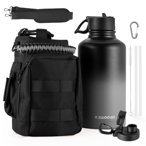 KXIAOCHEN Insulated Water Bottle, Stainless Steel Water Bottle, 2 Lids (Straw and Handle Lid),Wide Mouth Metal Water Bottles Keep Hot and Cold, Double Walled, Thermo Mug, Metal Canteen