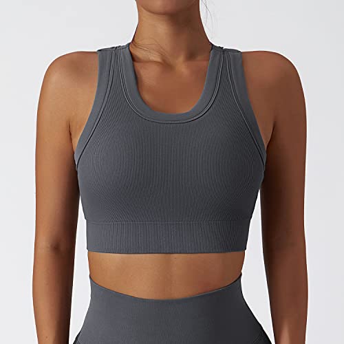 Image of Workout Sets for Women 2 Piece Seamless Ribbed Tank Top Sport Bra High Waist Biker Shorts GYM Yoga Exercise Outfits