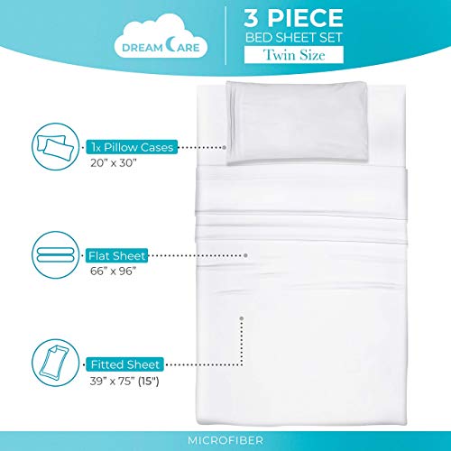 Image of DREAMCARE Twin Sheets - 3 pcs Breathable Cooling Twin Bed Sheets | up to 15 inch Deep Pocket Twin Sheet Sets with Side Pockets - Extra Soft - Double Brushed Hotel Luxury Bed Sheets - White