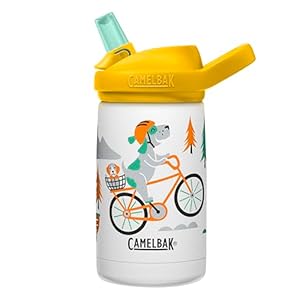 CamelBak eddy+ Kids Water Bottle with Straw, Insulated Stainless Steel – Leak-Proof when Closed, 12oz, Biking Dogs