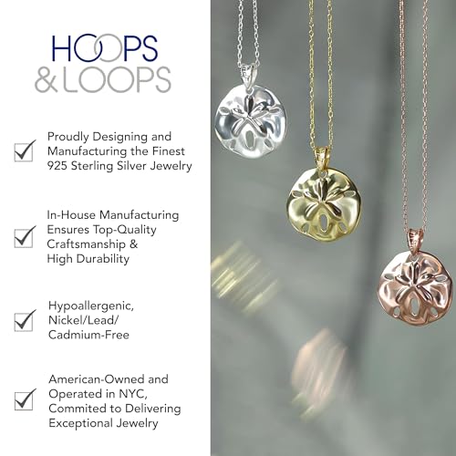 Hoops & Loops 925 Sterling Silver Beach Sand Dollar Pendant Necklace for Women, Men | Silver, Yellow Gold, Rose Gold3