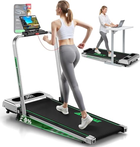 FOUSAE 5 en 1 Cinta de Correr Plegable, 12KM/H Cinta de Correr con Inclinación 9%, 2.5 HP Cinta de Andar para Casa con Control Remoto y Pantalla LED, Apps y 12 Programas HIIT, Soporte 330 LBS