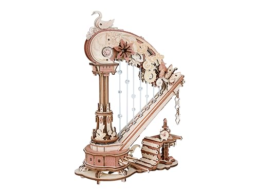 ROKR Puzzle 3D, drewniana harfa, drewniane puzzle dla dorosłych, mechaniczny zestaw modelarski, prezent dla mężczyzn i kobiet
