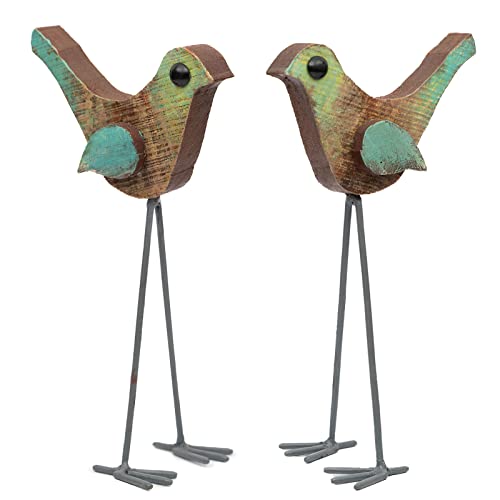 Image of Wooden Rustic Bird Figurines Set of 2 | Handmade Wood & Iron Decorative Showpiece | Antique Finish Table Decor for Home & Office (Height 11 inch, 220g) (Wooden Flying Bird S2)