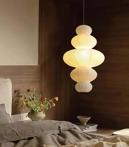 SIMEESO Paper Lantern Pendant Light,Japanese Wabi Sabi Pendant Light Fixture 2.7FT Rice Paper Hanging Pendant Light for Living Room, Bedroom, Kitchen,Corner Decor,E26 Bulb Height Adjustable