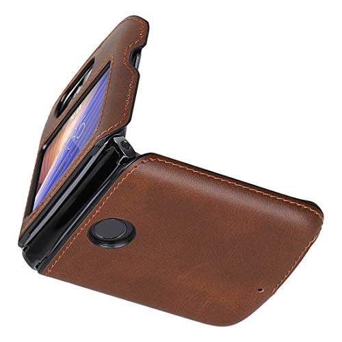 Cresee Compatible with Motorola Razr 5G (Razr 2nd Gen) 2020 Case, PU Leather Back Cover + Hard PC Protective Shell Thin Fit Phone Case for Moto Razr 5G, Brown