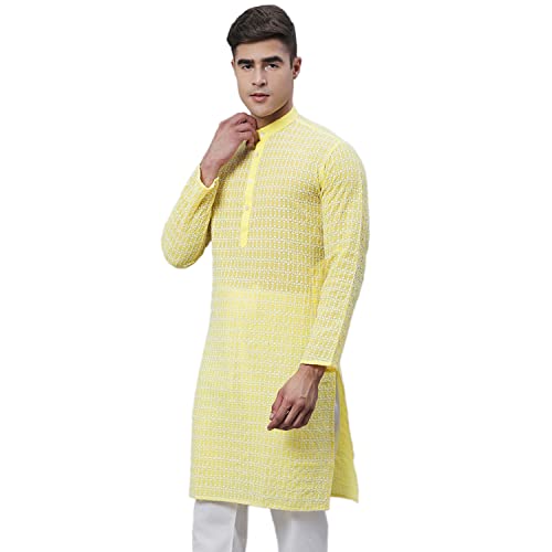 Sojanya (Since 1958 Men'S Pure Cotton Blue Kurta With White Embroidery3
