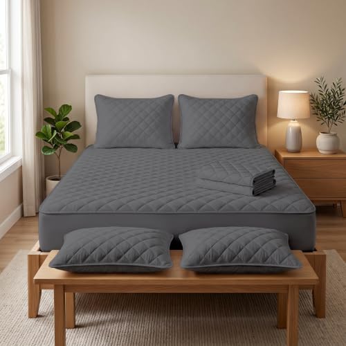 Image of AYKA Combo Pack Waterproof Mattress Protector & 2 Pillow Protectors | King Size 78x60 Inch | 100% Waterproof Quilted Bed Protector | Breathable, Noiseless Mattress & Pillow Covers | Grey