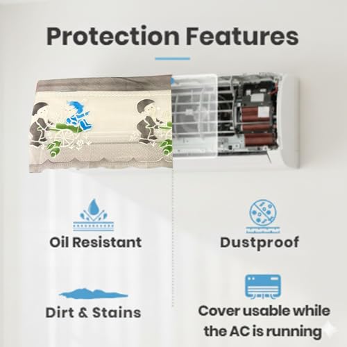 Image of Combo Cotton Net Split AC Cover Indoor Unit for 1.5Ton Capacity AC, Premium Work Indoor AC Dust Protection Cover Designer Summer Ac Cover for 1.5Ton Ac (38 X 15.35 X 7.8 inch, Blue & Grey)