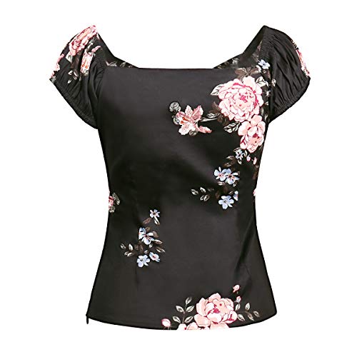 Image of YARN & INK Women's Rockabilly Tops 1950s Pinup Shirt Casual Off Shoulder Vintage Blouse