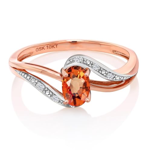 Gem Stone King 10K Rose Gold Orange Sapphire and White Diamond Engagement Bypass Ring For Women (0.59 Cttw, Oval 6X4MM, Available 5,6,7,8,9)3