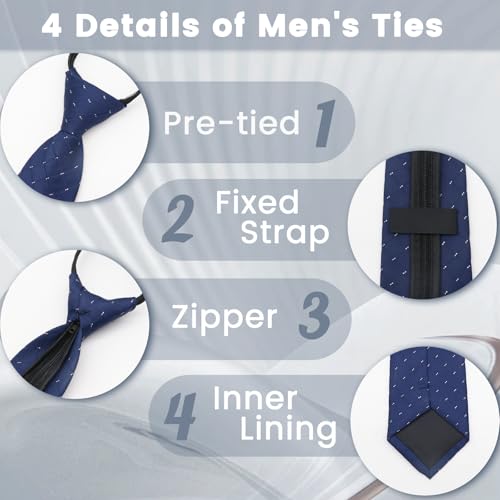 Image of Mens Tie Pre-tied Adjustable Men's Neckties, Zipper Ties for Men Accessories Business Wedding Party