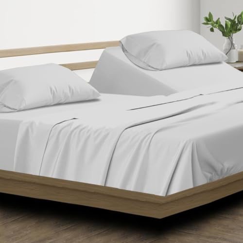 Split Head Flex King Sheet Set - 100% Egyptian Cotton, 600 Thread Count Cooling Sheets, Hotel Luxury Top Split King Sheets Set for Adjustable Bed, 4 PCs Flex Head King 34