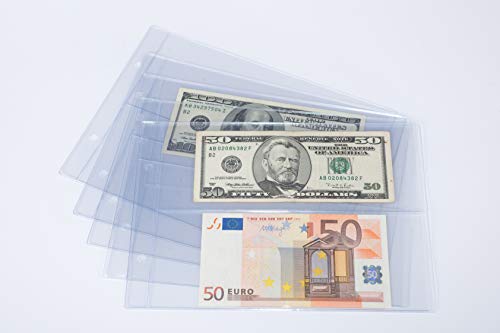 CONDORBOX Paper Money Holder Plastic Protectors Sleeves 10 Pages 20 Pockets Dollar Bill Currency Collection Supplies Protector 3.14'' x 8'' for Condorbox Binder Album