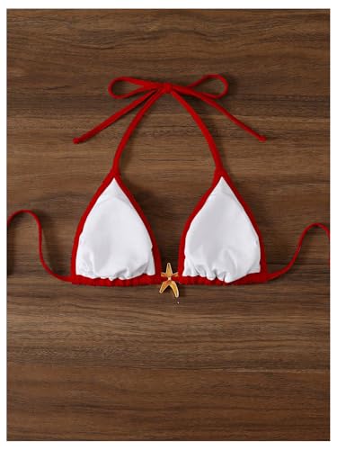 WDIRARA Women's Halter Triangle String Bikini Top Metal Starfish Tie Backless Swim Tops2