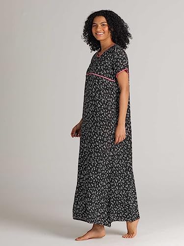 Image of Evolove Women's Cotton Long Maxi Night Gown Nighty Dress with Pocket & Stylish Button, Super Soft Comfortable (LNG-Button)