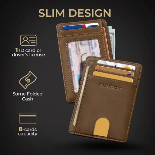 Image of RUNBOX Slim Minimalist Front Pocket RFID Blocking Leather Wallets for Men and Women Card Holder Wallets Gifts for men