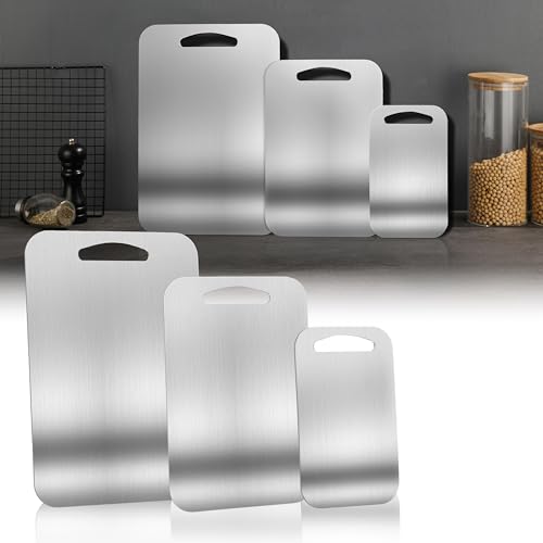 BlueBark 3 PCS 304 Stainless Steel Cutting Board For Kitchen, Burr-Free Edges, Non Toxic Cutting Board, Dishwasher Safe, Non-Staining&Odor-Free(S+M+L)