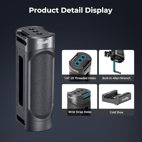 Image of SMALLRIG Mini Camera Side Handle with NATO and 1 /4 inch-20 Screws Installation Options, for Left and Right Hand, with 1 /4 inch-20 Threaded Holes, Wrist Strap Holes, Cold Shoe, Up and Down Adjustable