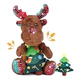 CHAWONER 2-in-1 Hundespielzeug Weihnachten-Plüsch Rentier mit Abnehmbarem Tannenbaum-Quietschendes Kuscheltier für Welpen & Kleine-Mittelgroße Hunde-Zahnreinigung
