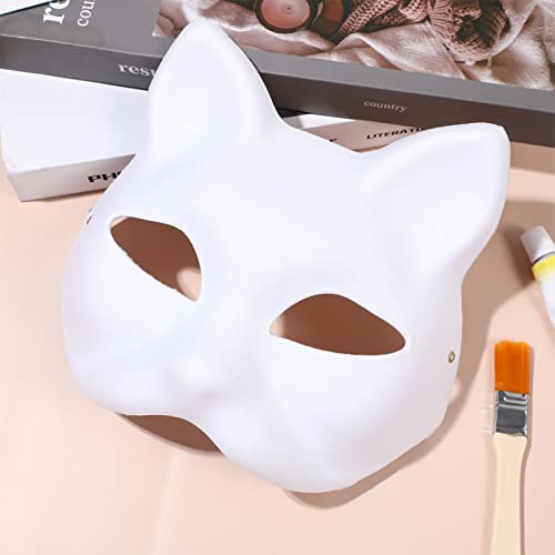 TOYANDONA 10 Pack DIY Blank Masks Paintable Paper Mask, White Cat Half - Image 3
