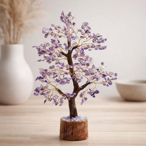 Image of Amethyst Crystal Tree with 300 Healing Chips | 11 Inch Vastu Feng Shui Wealth Tree for Home Decor, Positive Energy, Meditation & Reiki | Lucky Gemstone Bonsai Gift for Prosperity & Stress Relief