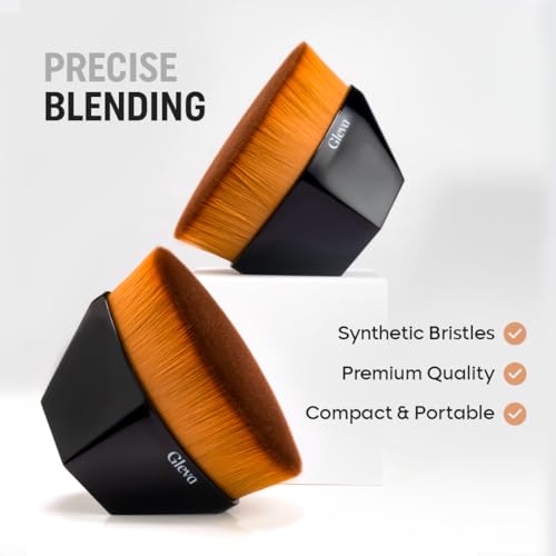 Image of Gleva Makeup Sponge & Foundation Brush Set, 2 Pcs Soft Powder Puffs & Hexagon Brush for Blending Liquid, Cream & Powder Foundation, Reusable Beauty Tools for Smooth & Flawless Finish