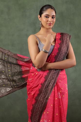 Image of TAMAIRA FASHION Mulmul Pure Cotton Saree For Woman Floral Batik Printed|Office Wear Daily Wear Sarees For Women Without Blouse Piece (Available in 11 Colours)