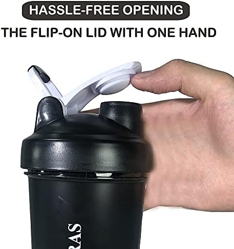 SOUS MIRAS Protein Shaker Bottle, Leak Proof Drinks Shake Cup for Gym or Fitness Sports, Protein Supplements Shake, Blender Mixer Bottle with Stainless Steel Metal Mixture Ball (600ml/700ml) - Black
