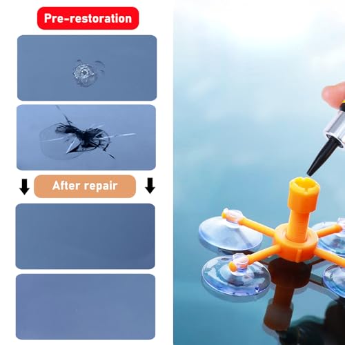 Image of Ohleats Windshield Repair Kit, Windshield Crack Glass Repair Kit with Pressure Syringe, Quick Repair Kit for Fixing Windscreen Chips Bulls-Eye Star-Shaped Crack, Car Accessories