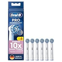 Oral-B Pro Sensitive Clean – ORIGINAL Aufsteckbürsten für Elektrische Zahnbürste – Sanfte Zahnreinigung, Ersatzbürsten mit X-Förmige Borsten, Zahnbürstenaufsatz, Made in Germany – Weiß, 6 Stück