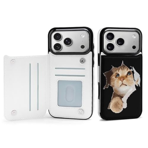 iPhone 17 Pro Max 用 ケース 手帳型 紙を破れた猫 かわいい 猫柄 アイフォン17用 対応 スマホケース Case 財布型 カード収納 携帯ケース おしゃれ