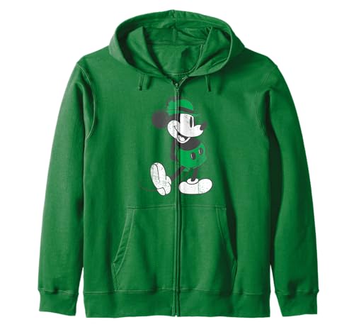 Mickey Mouse Classic Green Zip Hoodie en molleton premium avec finitions soignées