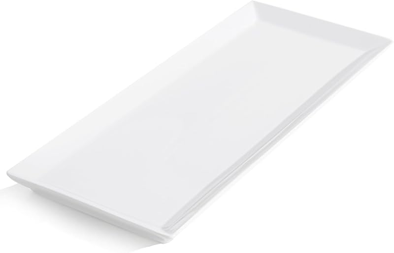 White Serving Platters, Porcelain Serving Trays for Parties, Large Rectangular Plates - 14.5 Inch