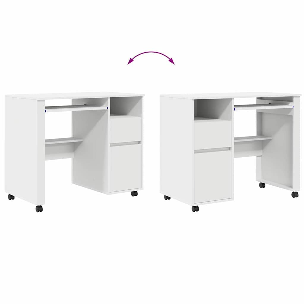 vidaXL Scrivania con Ruote Bianco 91 x 50 x 77 cm Legno Multistrato, Scrivania per Ufficio casa, ergonomica, Moderna, Mobile e Resistente, Stazione Lavoro Multiuso