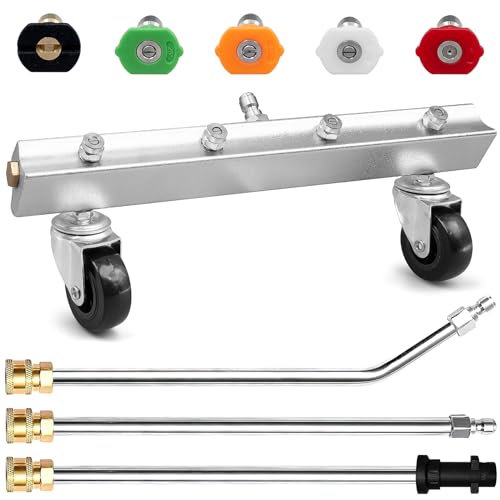 Pressure Washer Undercarriage Cleaner, 13 inch Car Underbody Washer Under Car Power Washer with 5 Quick Connect Nozzles, Swivel Wheel & 2 Extension Wand, 4000 PSI(Silver)