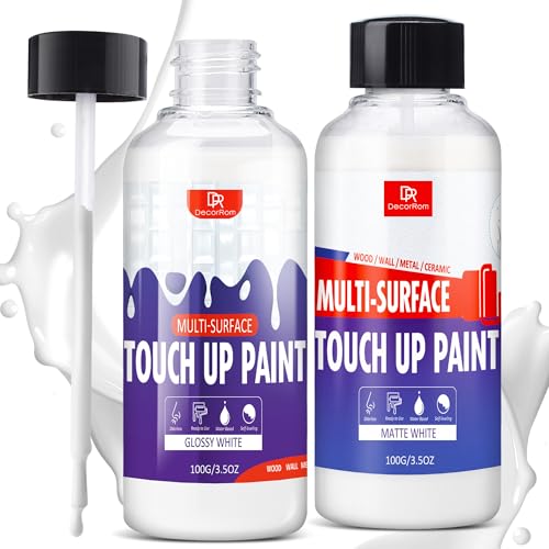 White Touch Up Paint Pen - 7oz Multi Surface Quick-Dry Repair, Fix Scratches, Marks on Walls, Doors, Cabinets, Wood, Furniture, Bathtubs, Tiles & Radiators, Fast-Drying Interior Paint (Glossy + Matte)