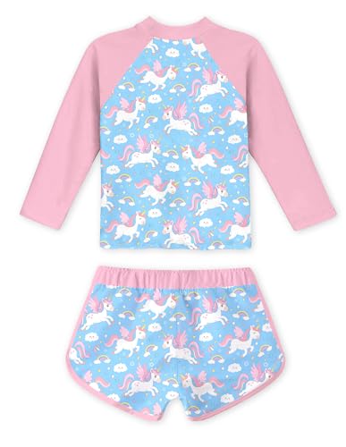Image of Vogseek Girls Rash Guard Two Pieces Swimsuit Long Sleeve Bathing Suit for 3-10 Years