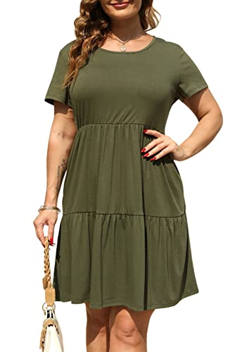 ShopWonder Women's Plus Size Ruffle Sleeve Midi Dress - Flowy T-Shirt Dress With Pockets - View #7