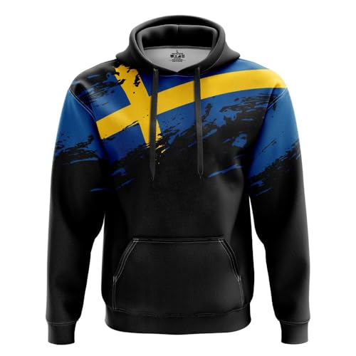NW NATIONWEAR Schwedische Flagge Hoodie für Herren – Lässiger & Sportlicher Pullover mit Flaggenprint, Kängurutasche & Kapuze, Weich 100% Polyester, Bequeme Passform