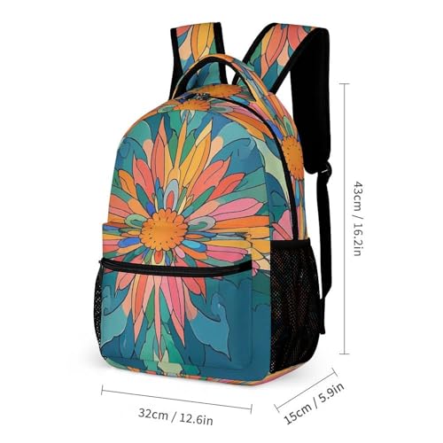 Vibrantly Colored Scottish Thistle Pattern Backpack Set Lightweight Daypack with Lunch Box Pencil Bags Bookbags 3 in 12
