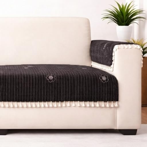 Image of STITCHNEST Woven Fabric Sofa Cover 2 Seater with 2 Hand Rest Covers - Washable Black Sofa Cover with Tassels - Durable Premium Fabric - Stylish Sofa Protector for Living Room & Furniture Decor11