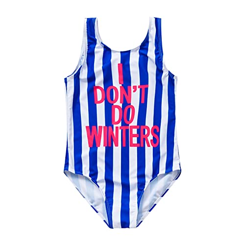 2 to 9 Years Old Girls Blue Vertical Stripe Letter Girls 1 Piece Swimsuit Toddler Girl Bathing Suits