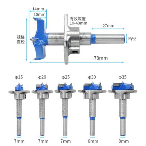 5Pc Drill Bit 15 20 25 30 35mm Wood Auger Cutter Hex Wrench Woodworking Hole Saw