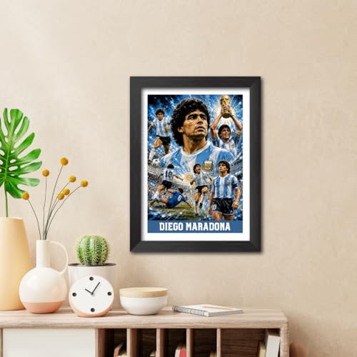 Image of TenorArts Diego Maradona Argentina Poster Worldcup Themed Laminated Photo Frame Painting with Matt Finish Black Texture (12 inches x 9inches)