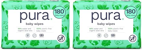 Image of Pura Baby Wipes, 180 Count, Plastic-Free | Sensitive Skin | 99% Water | Fragrance Free | Plant Based