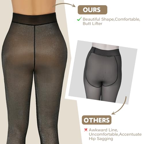 Image of X-CHENG Fleece Lined Tights Sheer Women - Fake Translucent Warm Pantyhose Leggings Sheer Thick Tights for Winter