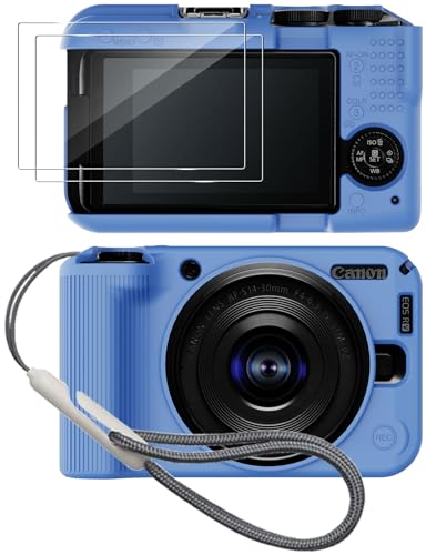 Tedubax Silicone Case for Canon EOS R50 V Digital Camera with 2PCS Screen Protector and Lanyard Canon EOS R50 V case -Blue