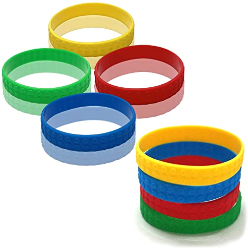 MICREEN 8 Pièces Bracelets en Silicone en Caoutchouc pour Enfants, Bracelet de Bloc de Construction Coloré pour la Fête du Festival Cadeau (Rouge, Jaune, Bleu, Vert)